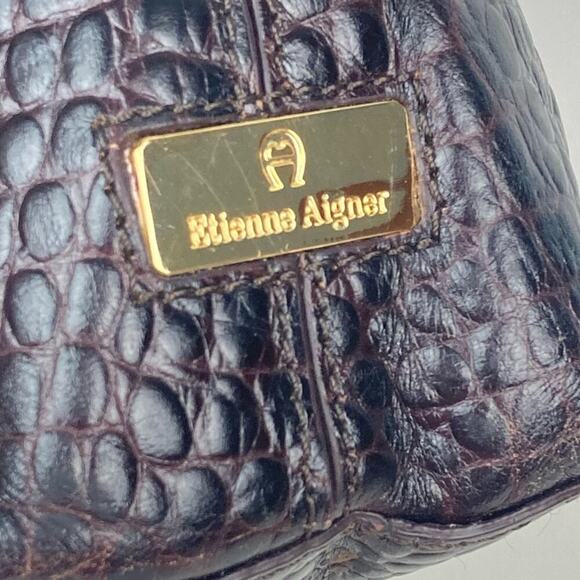 ETIENNE AIGNER Leather Shoulder Bag Croc Embossed in Chocolate - Picture 6 of 14